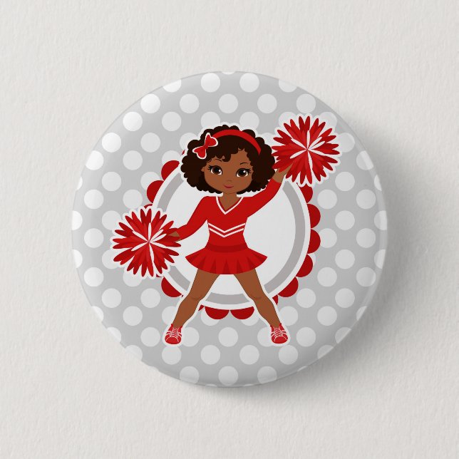 Cheerleader - Cute Red African American Cheer Button (Front)