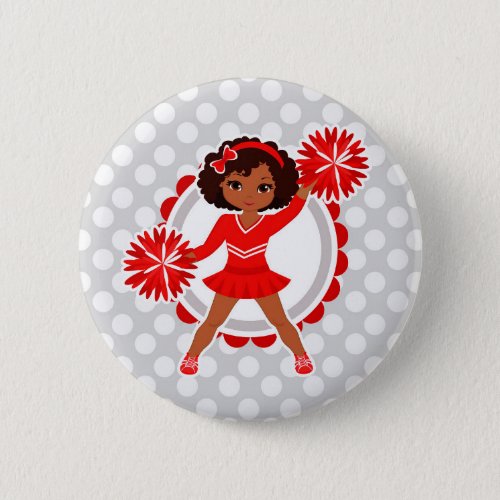 Cheerleader _ Cute Red African American Cheer Button