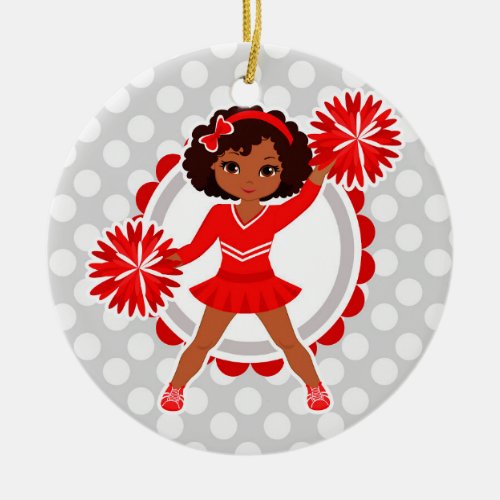 Cheerleader _ Cute Red African American Cheer Ceramic Ornament