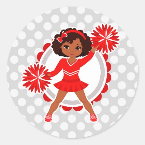 Cheerleader _ Cute Red African American Cheer Classic Round Sticker