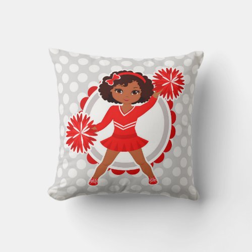 Cheerleader _ Cute Red African American Cheer Throw Pillow