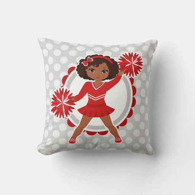 Cheerleader - Cute Red African American Cheer Throw Pillow (Front)