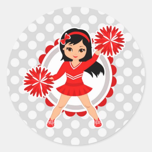 Cheerleader _ Cute Red Black Hair Cheer Classic Round Sticker