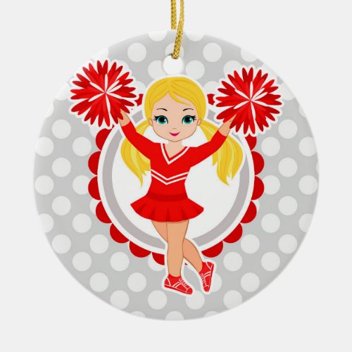 Cheerleader _ Cute Red Blonde Cheer Ceramic Ornament