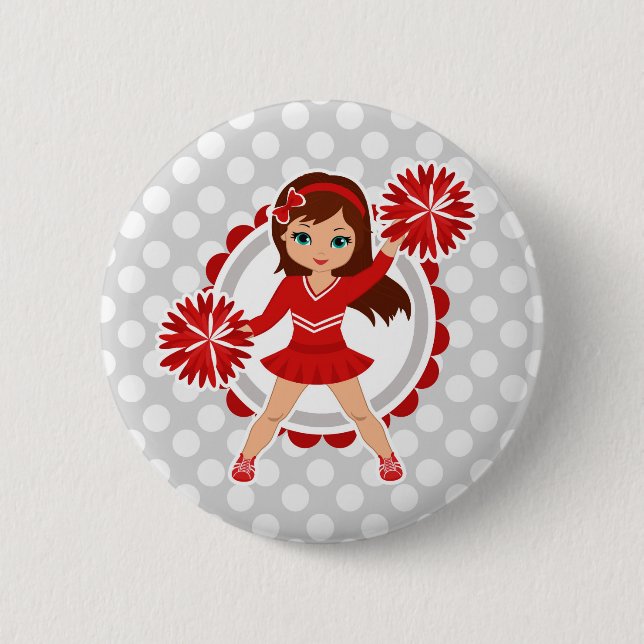 Cheerleader - Cute Red Brunette Cheer Button (Front)