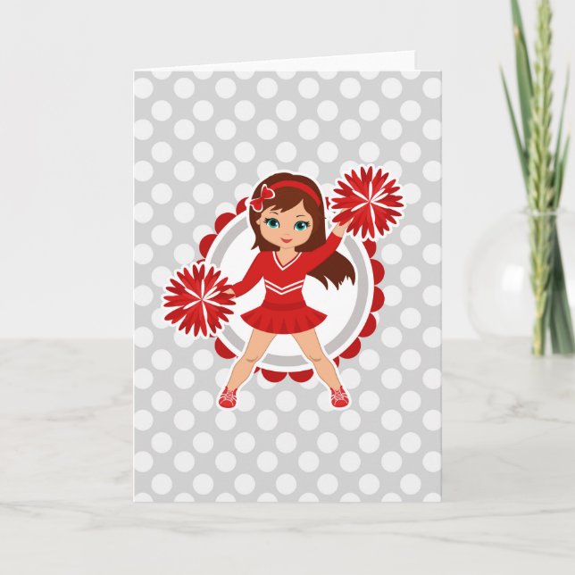 Cheerleader - Cute Red Brunette Cheer Card (Front)