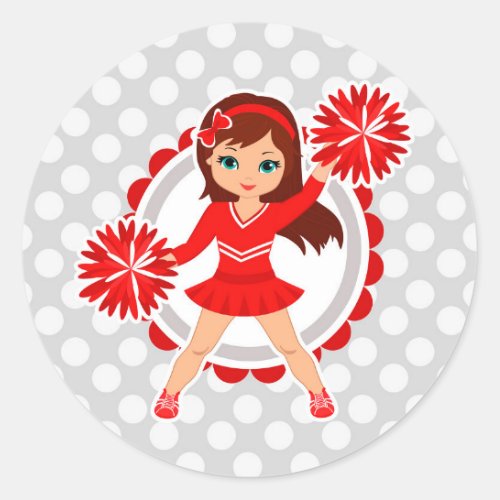 Cheerleader _ Cute Red Brunette Cheer Classic Round Sticker