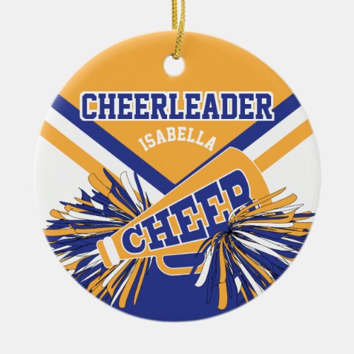 Cheerleader  _ Dark Blue Gold and White 2 Ceramic Ornament