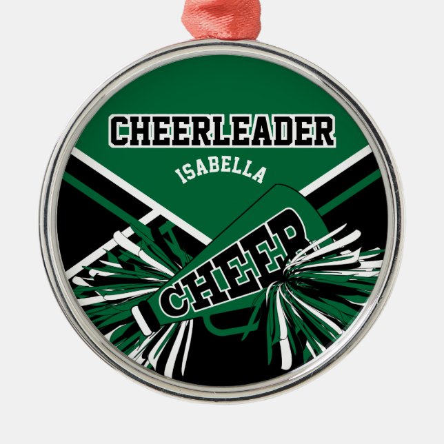 Cheerleader 📣  - Dark Green, Black and White Metal Ornament (Front)