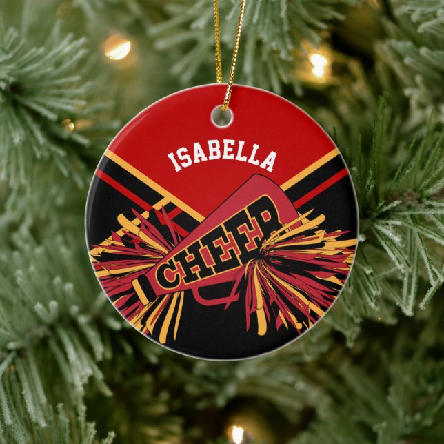 Cheerleader 📣💖 - Dark Red, Black and Gold Ceramic Ornament (Tree)