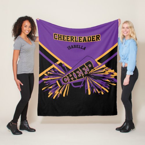 Cheerleader Design in  Purple Gold  Black Fleece Blanket