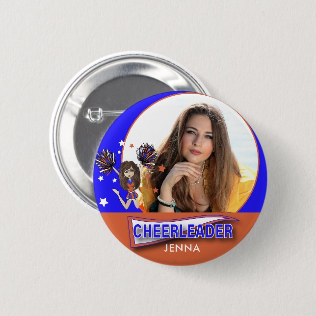 Cheerleader - DIY Photo -  Blue and Orange Button (Front & Back)