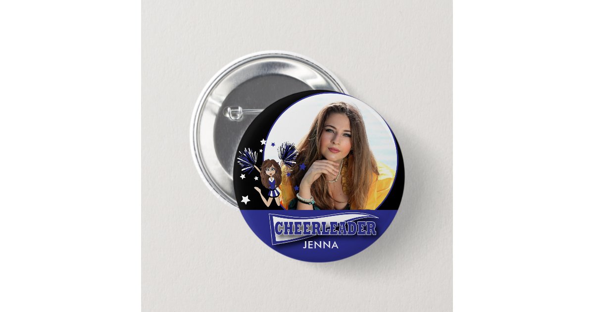 Cheerleader - DIY Photo - Dark Blue Button | Zazzle