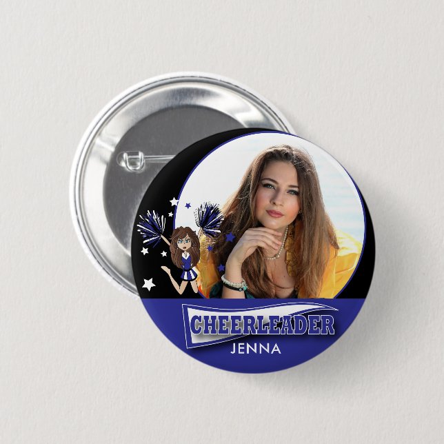 Cheerleader - DIY Photo -  Dark Blue Button (Front & Back)