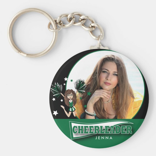 Cheerleader - DIY Photo - Dark Green Keychain (Front)