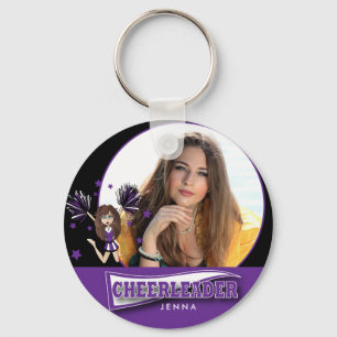 Cheerleader - DIY Photo -  Purple Keychain