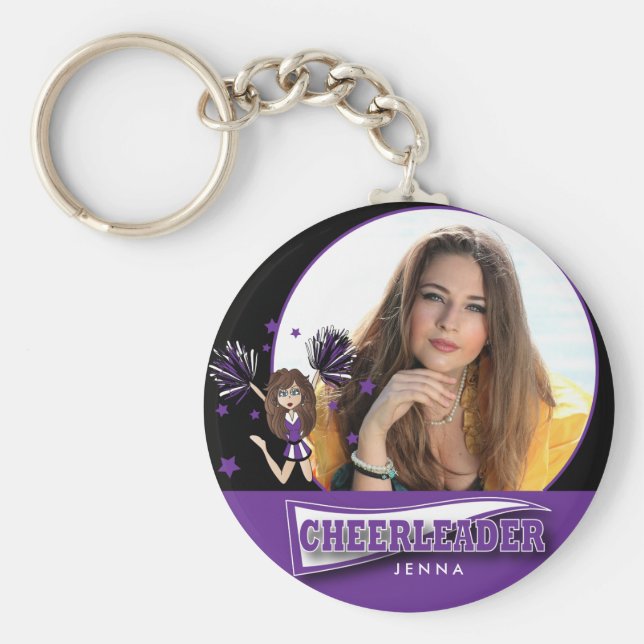 Cheerleader - DIY Photo -  Purple Keychain (Front)