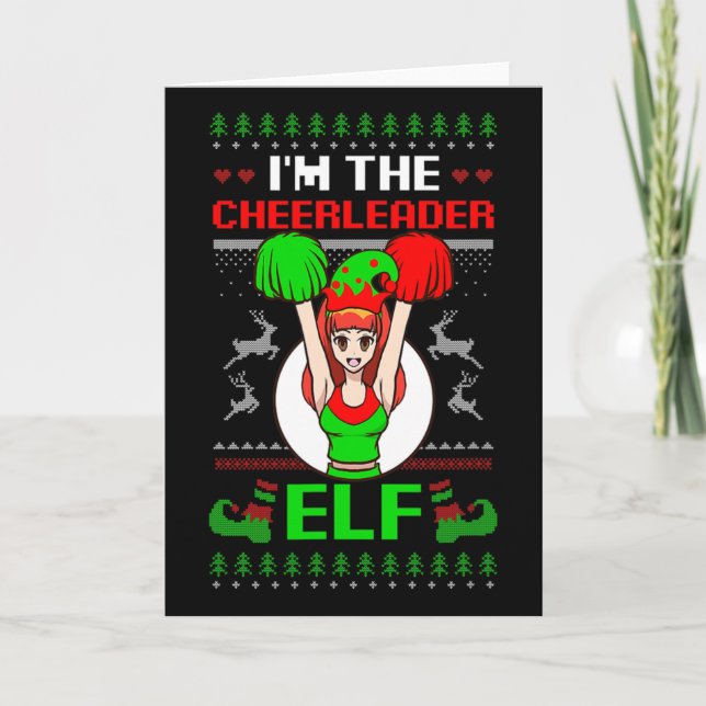 Cheerleader Elf Design Christmas Cheerleading  Card (Front)