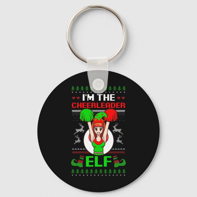 Cheerleader Elf Design Christmas Cheerleading  Keychain (Front)