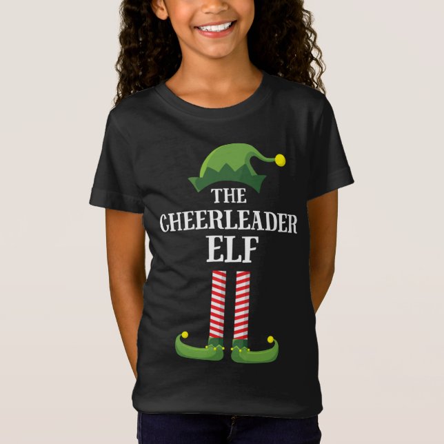 Cheerleader Elf Matching Family Christmas Party T-Shirt (Front)