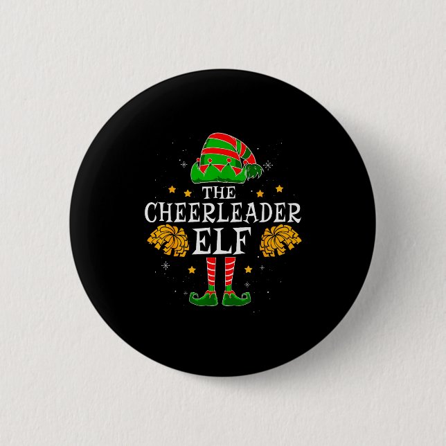 Cheerleader Elf Matching Team Christmas Funny Chee Button (Front)
