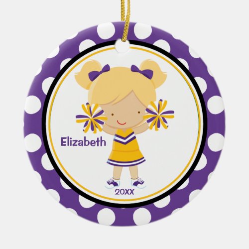 Cheerleader Girl Christmas Ornament Purple Gold