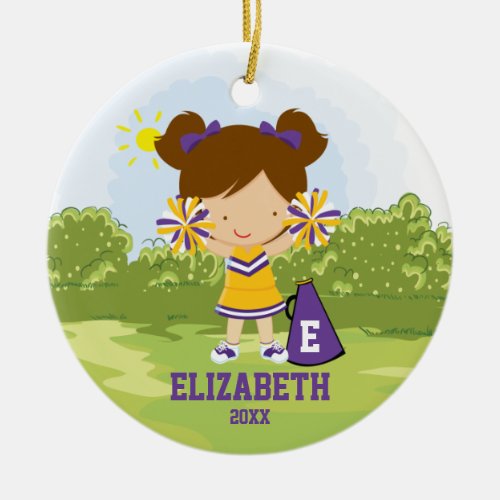 Cheerleader Girl Christmas Ornament Purple Yellow