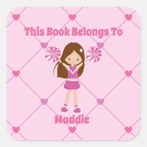 Cheerleader Girl Cute Custom This Book Belongs To Square Sticker