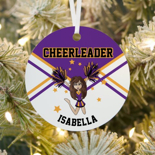 Cheerleader   Girl _  Purple and Gold 2S Metal Ornament