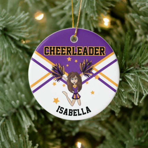 Cheerleader   Girl _  Purple and Gold  Ceramic Ornament