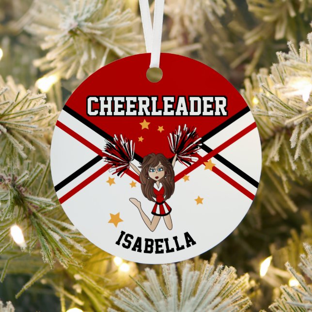 Cheerleader 📣 💖 Girl -  Red & Black 2S Metal Ornament (Insitu)