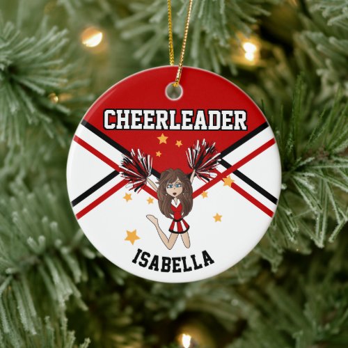 Cheerleader   Girl _  Red Black  White Ceramic Ornament