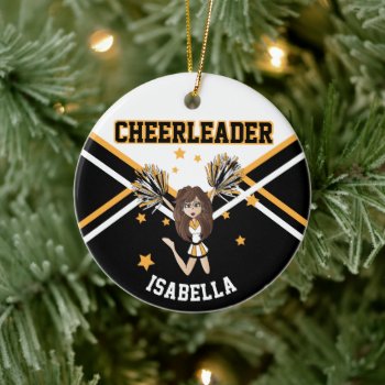 Cheerleader 📣 💖 Girl - White  Black And Gold Ceramic Ornament by DesignsbyDonnaSiggy at Zazzle