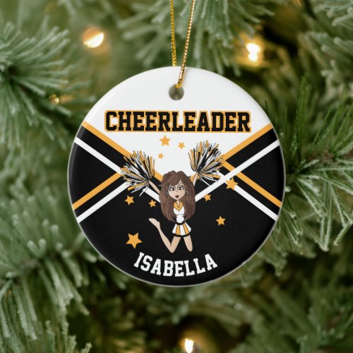 Cheerleader   Girl _ White Black and Gold Ceramic Ornament