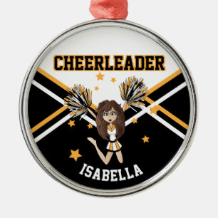 Cheerleader 📣💖 Girl - White, Black and Gold Metal Ornament