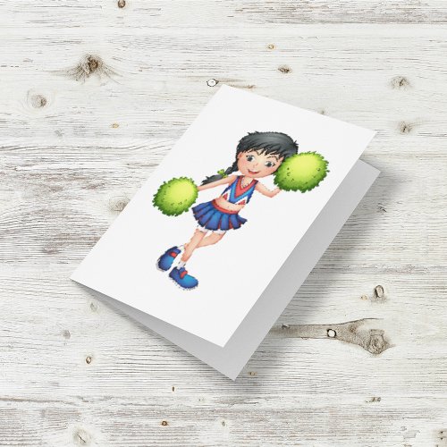 Cheerleader Girl With Green Pompoms Card