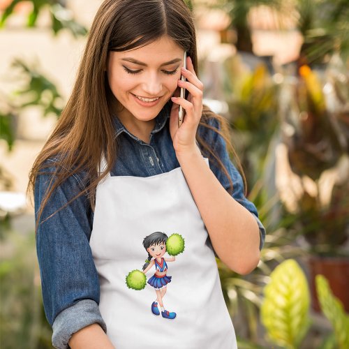 Cheerleader Girl With Green Pompoms Long Apron