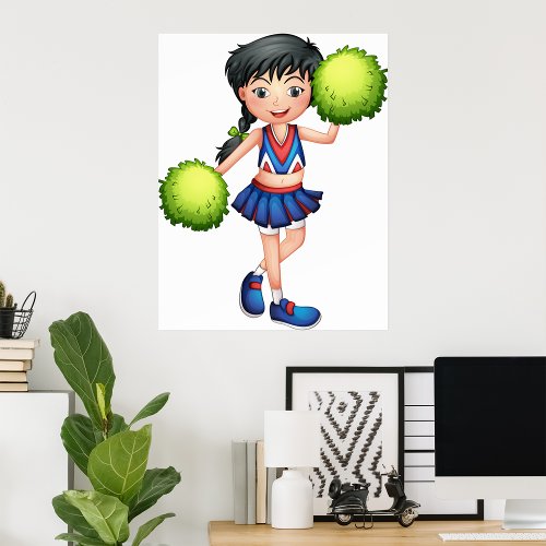 Cheerleader Girl With Green Pompoms Poster