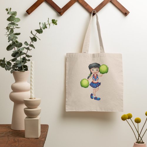 Cheerleader Girl With Green Pompoms Tote Bag