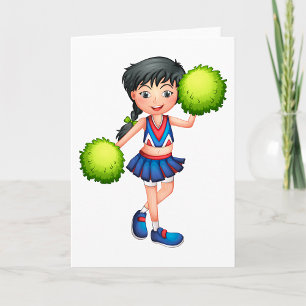 Cheerleader Girl with Pom Poms Fun Sports Spirit Card