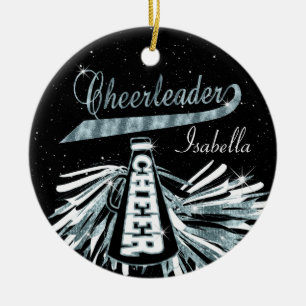 Cheerleader 📣 💖 Glam- Black and Blue Teal Ceramic Ornament