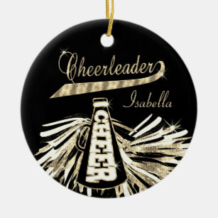 Cheerleader 📣 💖 Glam- Black and Gold Ceramic Ornament