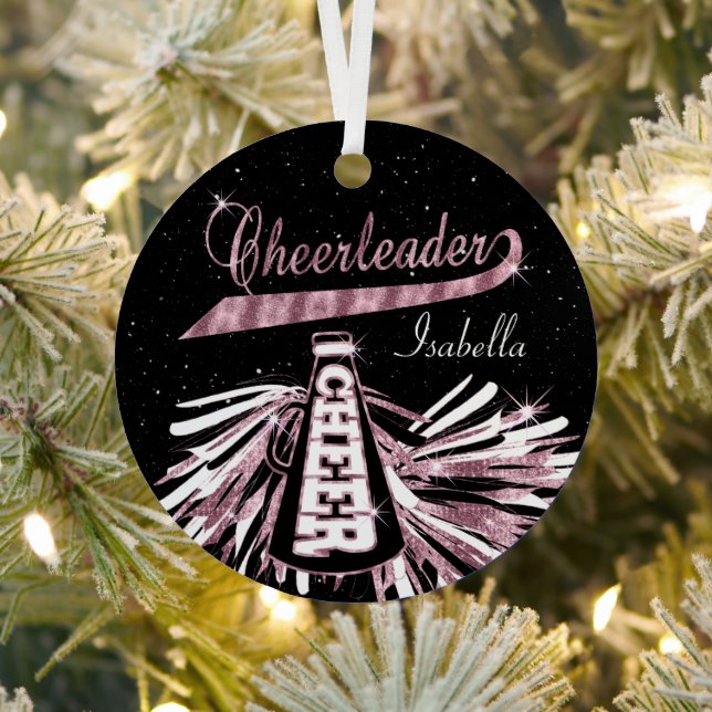 Cheerleader 📣 💖 Glam- Black and Pink 2 Metal Ornament (Insitu)