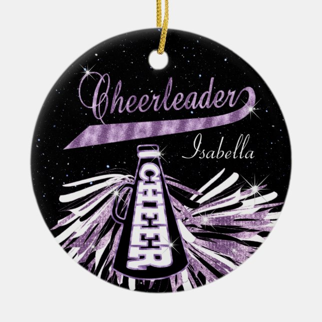 Cheerleader 📣 💖 Glam- Black and Purple Ceramic Ornament (Front)