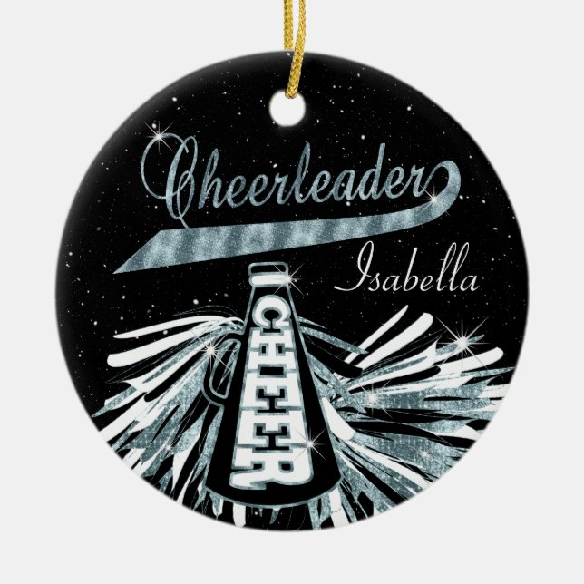 Cheerleader 📣 💖 Glam - Blue Teal  Ceramic Ornament (Front)