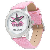 Cheerleader  glitter wrist watch in pink (Angled)