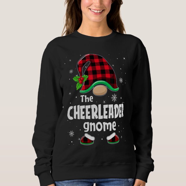 Cheerleader Gnome Buffalo Plaid Christmas Matching Sweatshirt (Front)