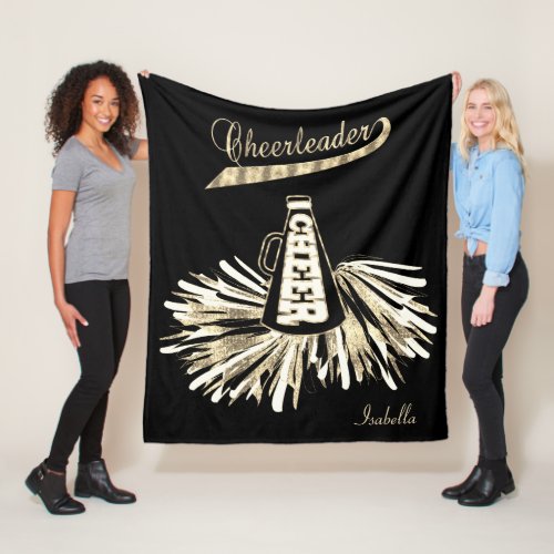 Cheerleader  _ Gold Glitter and Black Fleece Blanket