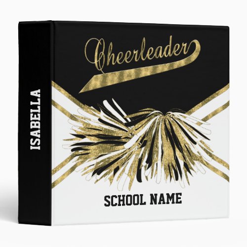Cheerleader _Gold Glitter Black and White 3 Ring Binder
