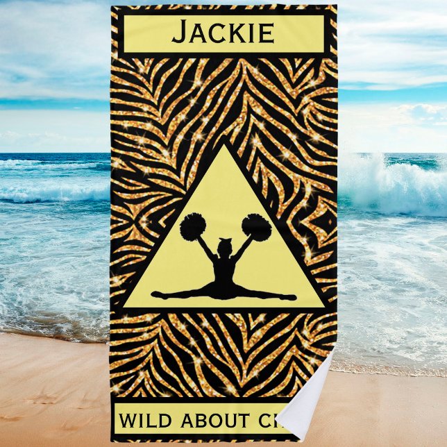Cheerleader Gold Zebra Wild About Cheer Beach Towel (Creator Uploaded)
